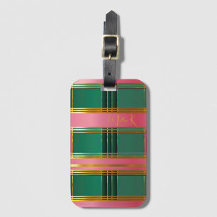 Luxe Pink und Grün Color Block Monogramm Reisegepä Gepäckanhänger