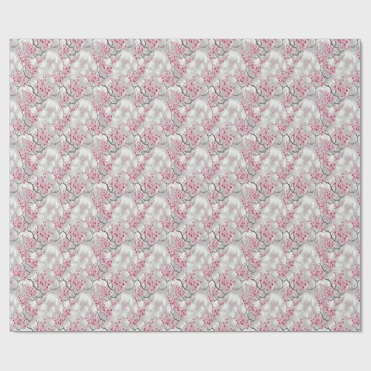 Luxe Pink und Silvery Cherry Blüten Geschenkpapier (Flach)