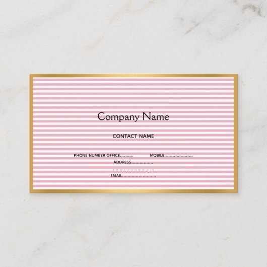 LUXE PINK WHITE STRIPE GOLD BUSINESS CARD VISITENKARTE (Vorderseite)