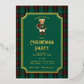 Luxe Preppy Plaid Christmas Teddy Bear Folieneinladung (Vorderseite)