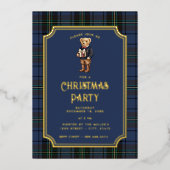 Luxe Preppy Plaid Christmas Teddy Bear Folieneinladung (Vorderseite)