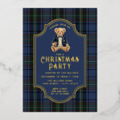 Luxe Preppy Plaid Christmas Teddy Bear Folieneinladung (Vorderseite)