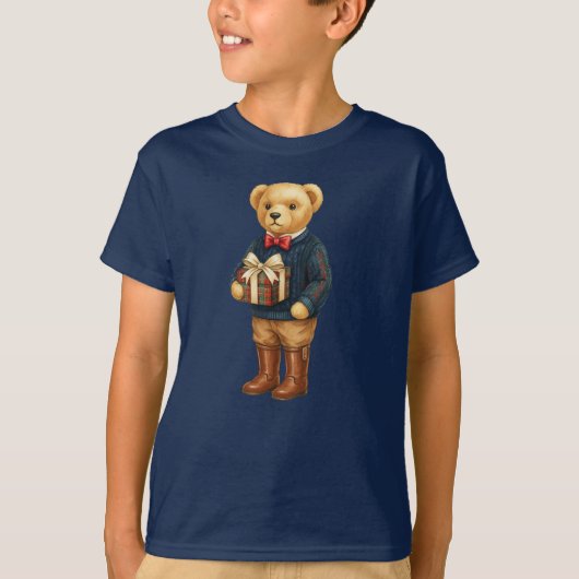 Luxe Preppy Plaid Christmas Teddy Bear  T-Shirt (Vorderseite)
