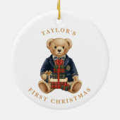 Luxe Preppy Plaid Teddy Bear | 1st Christmas Keramik Ornament (Hinten)