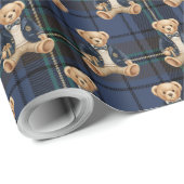 Luxe Preppy Plaid Teddy Bear Geschenkpapier (Rolleneckpunkt)