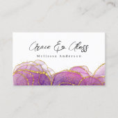 Luxe Purple Gold Glitter Nail Salon QR Code Visitenkarte (Vorderseite)
