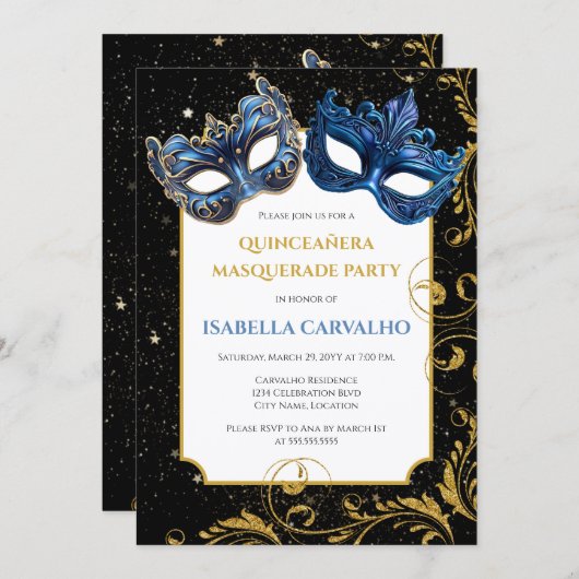 Luxe Quinceañera Masquerade Party Einladung (Vorne/Hinten)