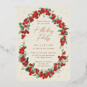 Luxe Red Berry + Eukalyptus Holiday Party Folieneinladung (Vorderseite)