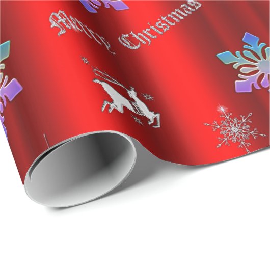 Luxe Red Christmas mit Silver Reindeer Geschenkpapier (Rolleneckpunkt)