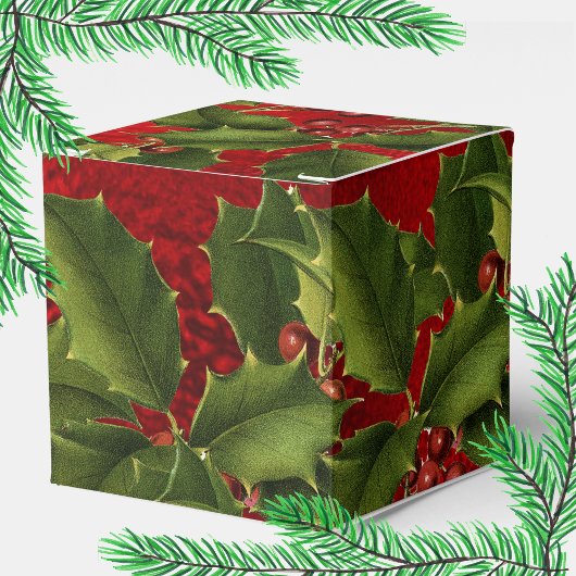 Luxe Red Foil, Green Holly, Red Berries Fevor Box Geschenkschachtel
