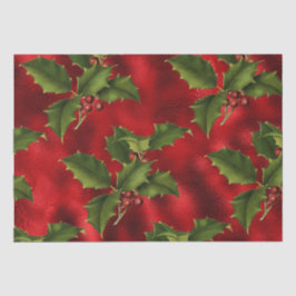Luxe Red Foil, Green Holly, Red Berries Wrapping P Seidenpapier