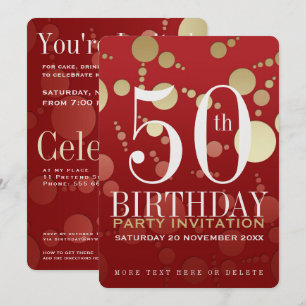 Luxe Red Gold 50. Geburtstagsparty Einladung
