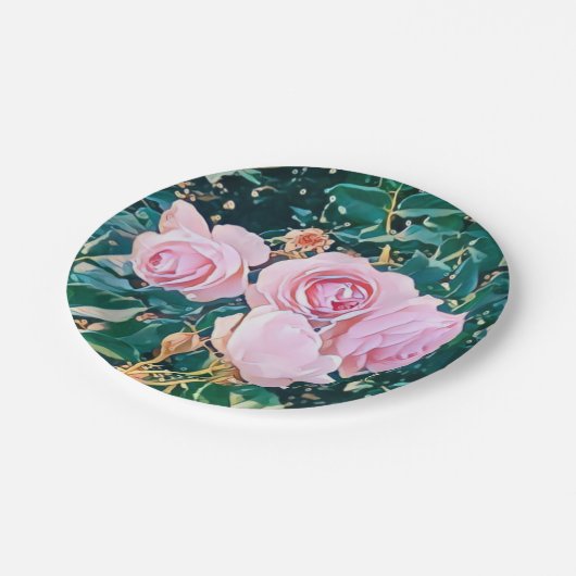 luxe romantic flowers botanical wallpaper pappteller (Schrägansicht)