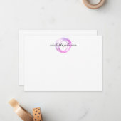 Luxe rosa gestrichene Circle Flat Notecard Mitteilungskarte (Vorderseite/Rückseite Beispiel)