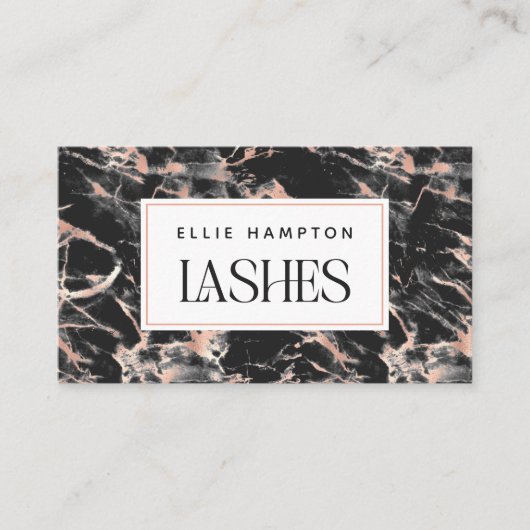 Luxe Rose Gold Black Marble Beauty Lashes Visitenkarte (Vorderseite)