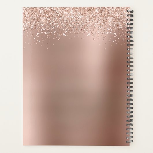 Luxe Rose Gold Blush Glitzer Metallic Monogram Planer (Rückseite)