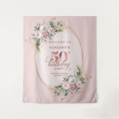 Luxe Rose Gold Botanical 50th Birthday Party Banne Wandteppich (Vorderseite)