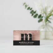 Luxe Rose Gold Glitzer Metallic Monogram Logo Visitenkarte (Stehend Vorderseite)