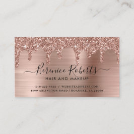 Luxe Rose Gold Glitzer Tropfen Brushed Metal Visitenkarte