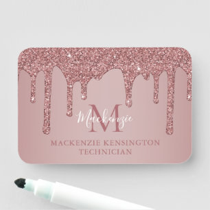 Luxe Rose Gold Glitzer Tropfen Monogram Namensschild