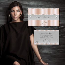 Luxe Rose Gold Light Gray Sparkle Jewels Monogram Visitenkarte
