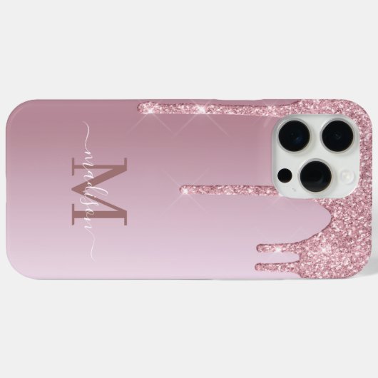 Luxe Rose Gold Pink Dripping Glitzer Monogram Case-Mate iPhone Hülle (Rückseite (Horizontal))