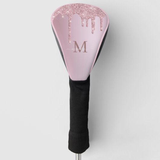 Luxe Rose Gold Pink Dripping Glitzer Monogram Golf Headcover (Vorderseite)