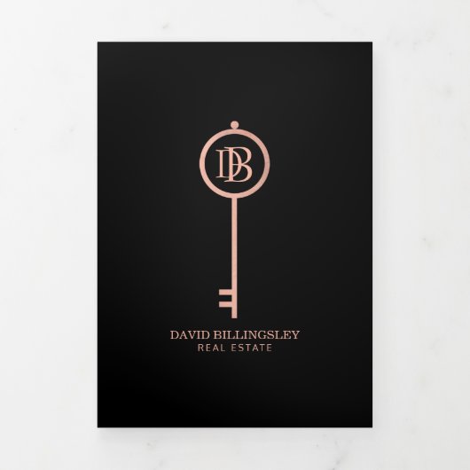 Luxe Rose Gold Skeleton Key Real Anwesen Broschüre (Cover)