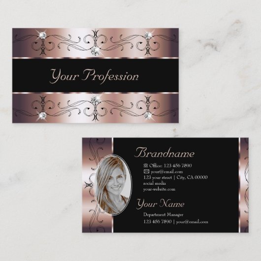 Luxe Rose Gold und Schwarze Verzierte Grenzen mit Visitenkarte (Vorne/Hinten)