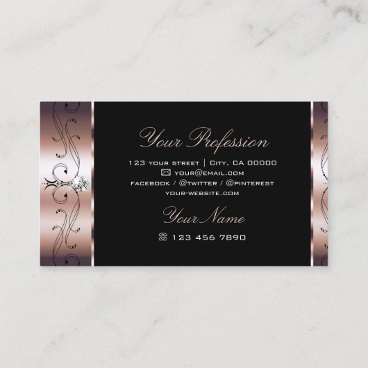 Luxe Rose Gold und Verzierte Schwarze Grenzen Orna Visitenkarte (Rückseite)
