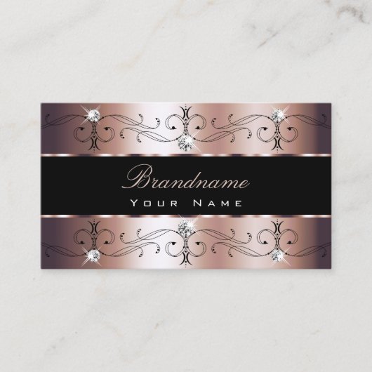 Luxe Rose Gold und Verzierte Schwarze Grenzen Orna Visitenkarte (Vorderseite)