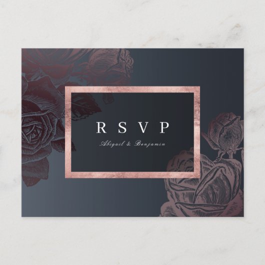 Luxe Rose Gold Vintag botanische Hochzeit RSVP Einladungspostkarte (Vorderseite)