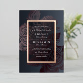 Luxe Rose Gold Vintage botanische Blumenhochzeit Folieneinladung (Stehend vorne)