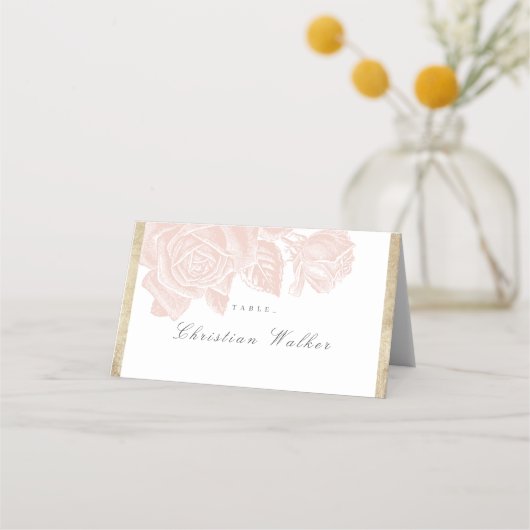 Luxe Rose Goldmedaille Vintage botanische Hochzeit Platzkarte (Vorderseite)