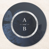 Luxe Rose Marine Vintage botanische Hochzeitmonogr Runder Pappuntersetzer (Vorderseite)