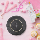 Luxe Rose Schwarz Vintage botanische Hochzeitsmono Pappteller (Party)