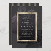 Luxe Rose schwarz Vintage botanische Probe Abendes Einladung (Vorne/Hinten)