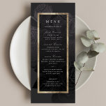 Luxe Rose Schwarzes Gold Vintage botanische Hochze Menükarte<br><div class="desc">Fette Imitate vergoldeten goldfarbenen Rahmen umgeben von Vintagem botanischen Blumen in subtilem Schwarz und Grau,  elegant und luxuriös,  für moderne klassische Hochzeit,  Vintage Hochzeit und Luxus Hochzeit. Sehen Sie sich alle passenden Stücke in der Sammlung an.</div>