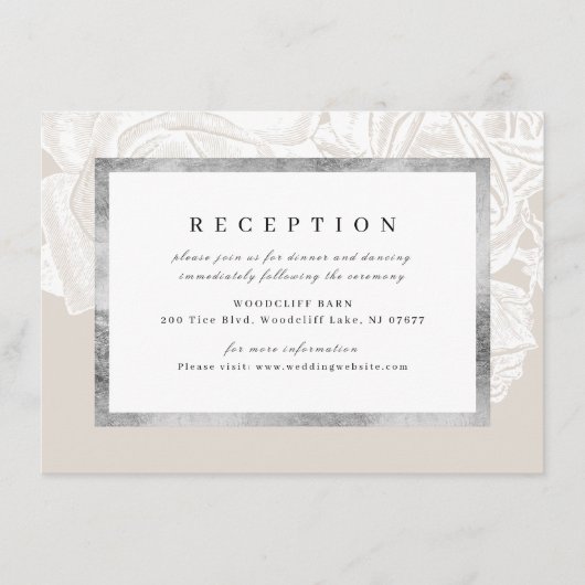 Luxe Rose Vintager botanischer Hochzeitsempfang Begleitkarte (Vorderseite)