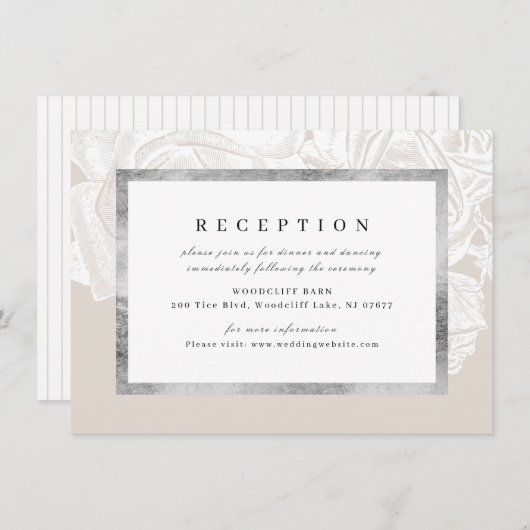 Luxe Rose Vintager botanischer Hochzeitsempfang Begleitkarte (Vorne/Hinten)