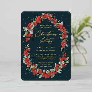 Luxe rote Beeren + Eukalyptus-Weihnachtsparty Folieneinladung