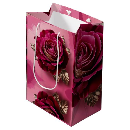 Luxe Rote Rose Gift Bag Mittlere Geschenktüte (Vorderseite Schrägansicht)