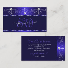 Luxe Royal Blue Squiggles Sparkle Jewels Monogram Visitenkarte