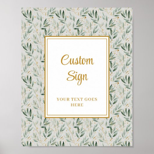 Luxe Sage Green Gold Foliage Hochzeit Custom Poste Poster (Vorne)
