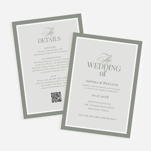 Luxe Sage Green mit UAWG QR Code | Hochzeit Einladung