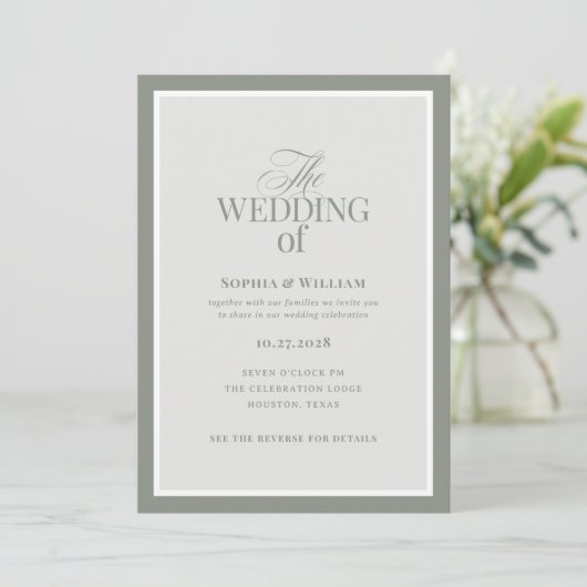 Luxe Sage Green mit UAWG QR Code | Hochzeit Einladung (Stehend Vorderseite)