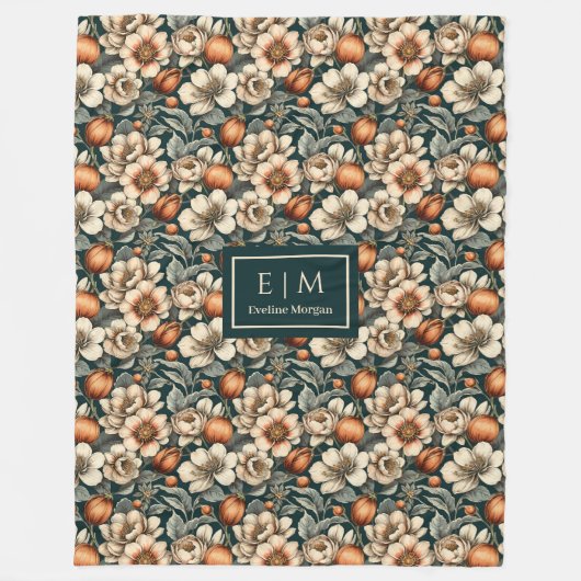 Luxe Sage Green Rustic Terracotta Autumn Blooms Fleecedecke (Vorderseite)