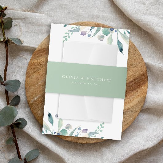 Luxe Sage Minimalistisch Wedding Monogram Einladungsbanderole