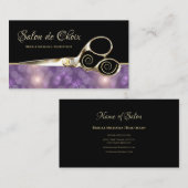 Luxe Salon Lila Bokeh Gold Friseursalon Scheren Visitenkarte (Vorne/Hinten)