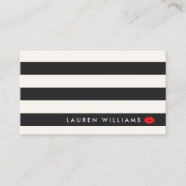 Luxe Schwarz/Elfenbeinstreifen Rote Lippen Visitenkarte